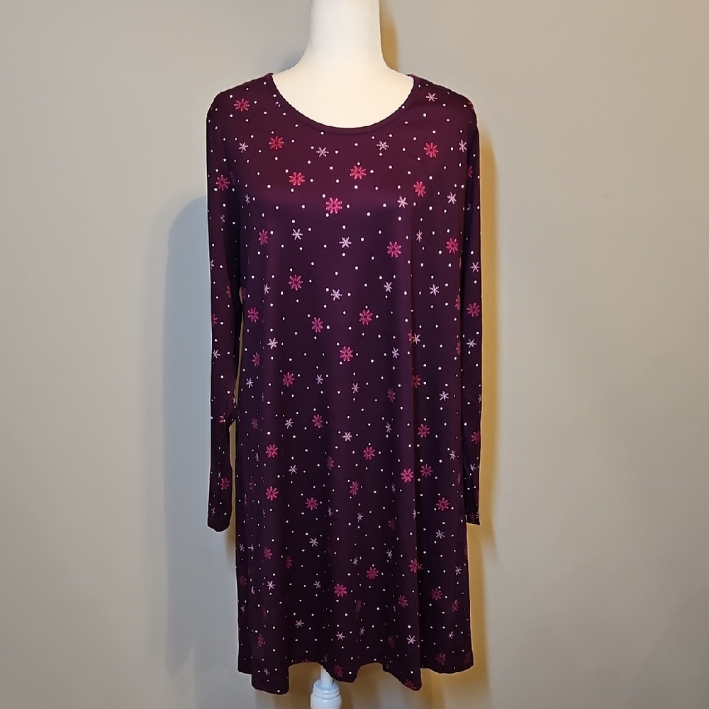 Lands' End Long Sleeve Dress - Purple with Pink Accents